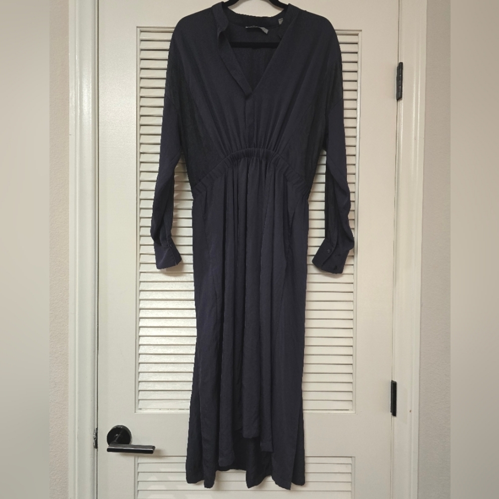 Vince - Dark Blue Classic 100% Silk Business Casual Evening Long-Sleeve D… - Picture 1 of 9